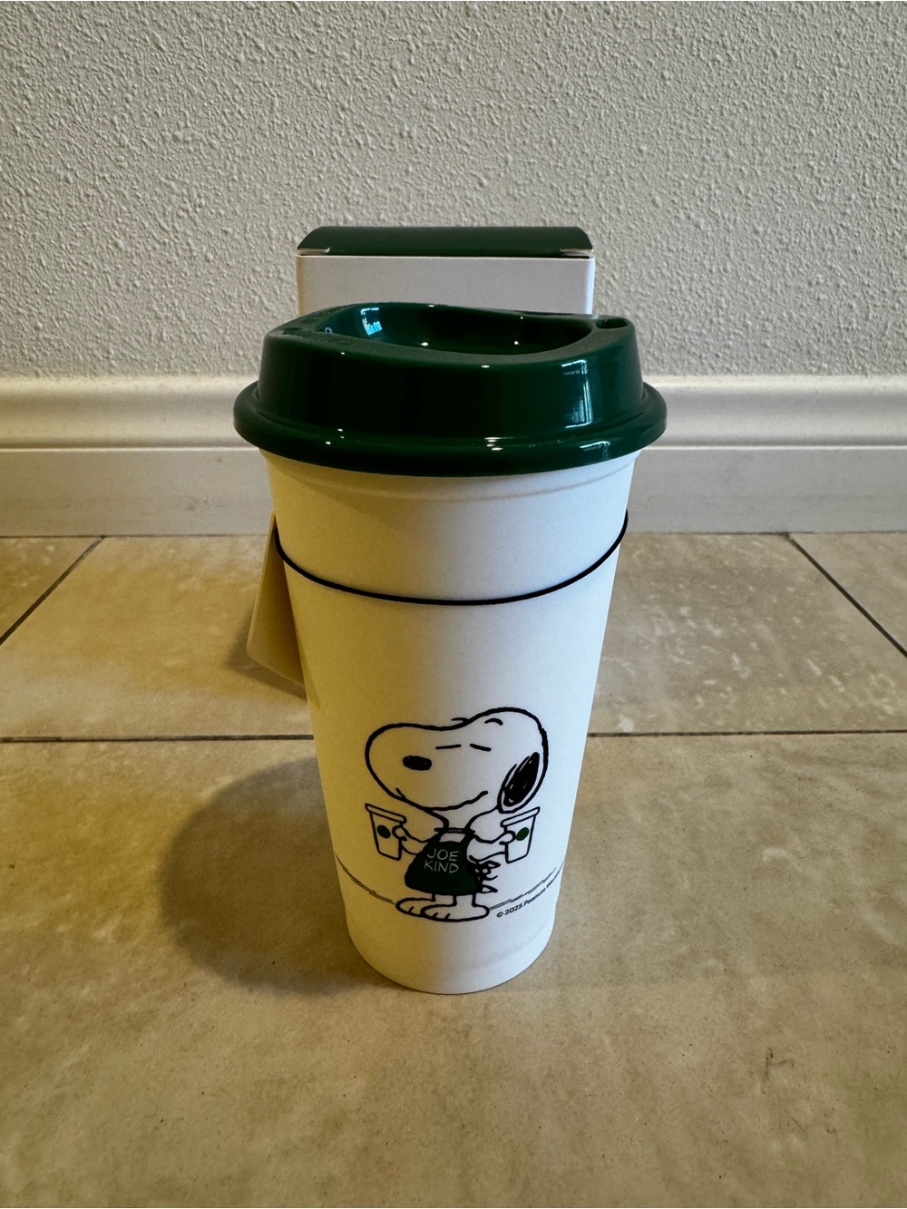 Peanuts + Starbucks Collab White Box with Green Lid Featuring Snoopy